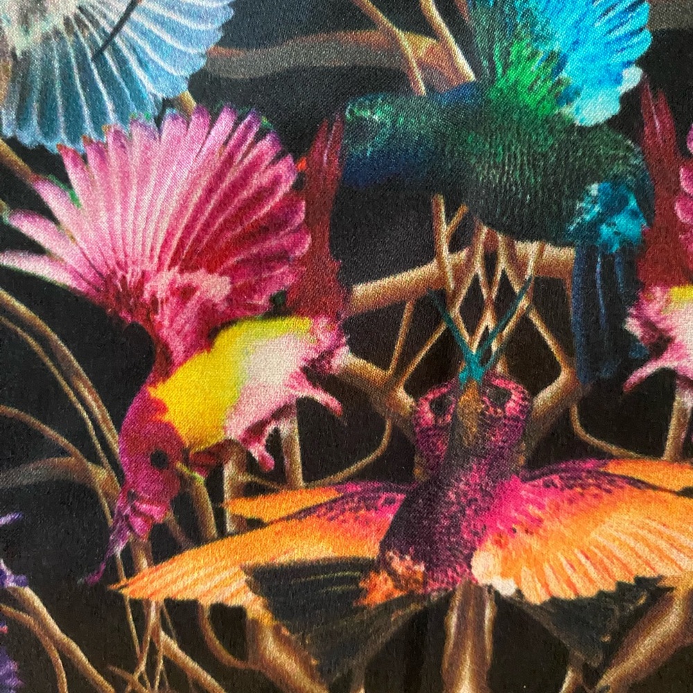 SILK SCARF BLACK HUMMINGBIRD